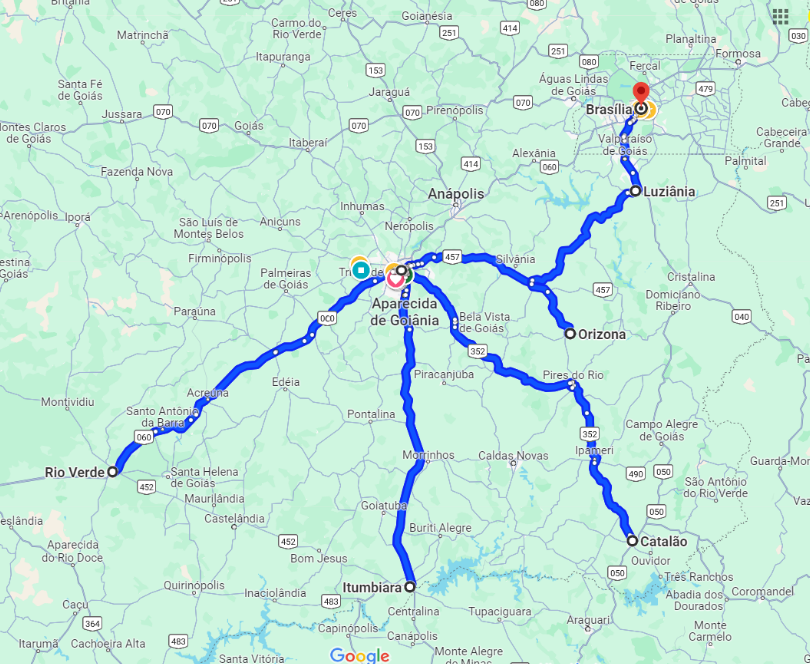 Mapa original das rotas atendidas pela ADN Transportes
